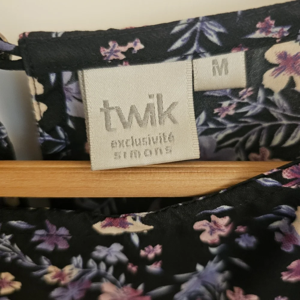 twik Black Mini Dress with Pink & Lavender Floral Print. - Picture 5 of 5